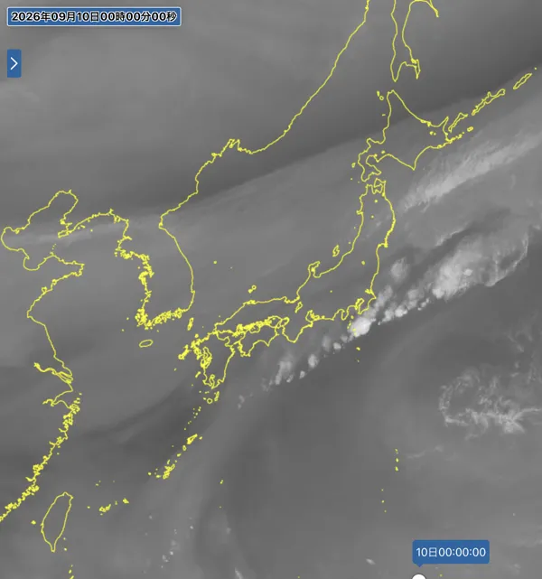 2026年9月9日24時の日本周辺の衛星水蒸気画像