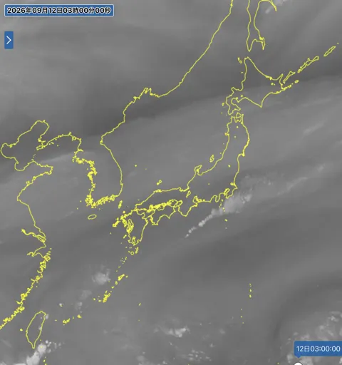 2026年9月12日3時の日本周辺の衛星水蒸気画像
