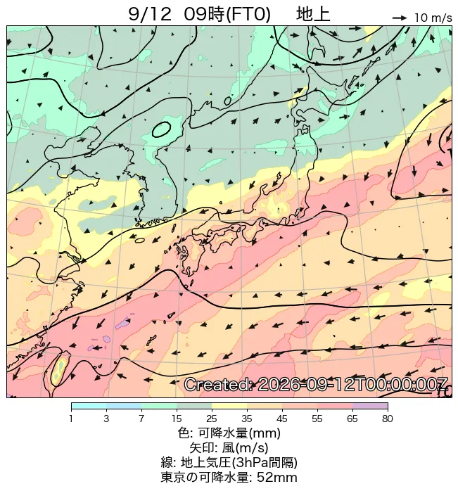 2026年9月12日の日本周辺の地上天気図（9時）