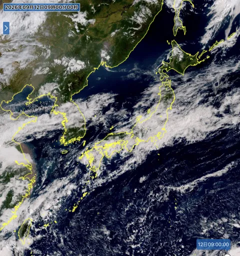 2026年9月12日9時の日本周辺の衛星可視画像
