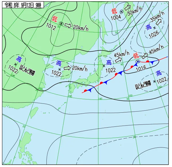 2026年9月12日9時の速報天気図