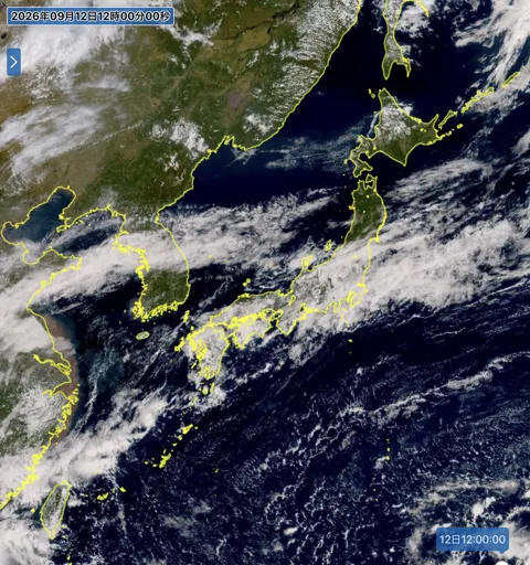 2026年9月12日12時の日本周辺の衛星可視画像