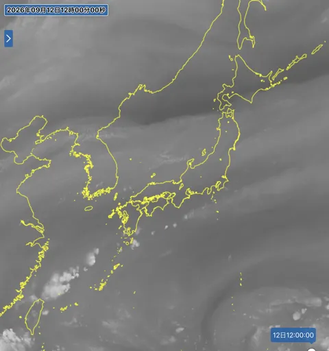 2026年9月12日12時の日本周辺の衛星水蒸気画像