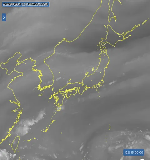 2026年9月12日15時の日本周辺の衛星水蒸気画像
