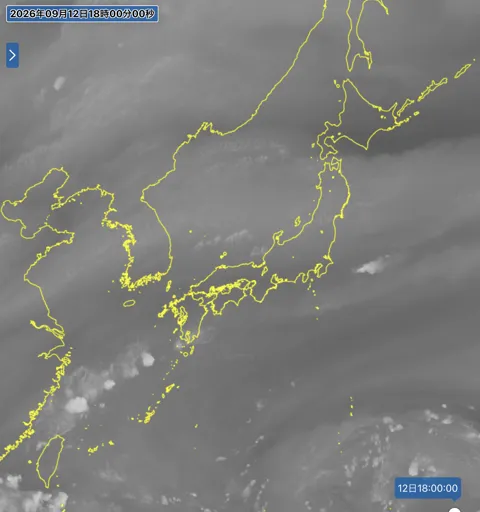2026年9月12日18時の日本周辺の衛星水蒸気画像