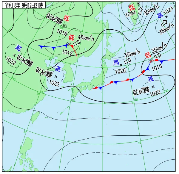 2026年9月12日21時の速報天気図