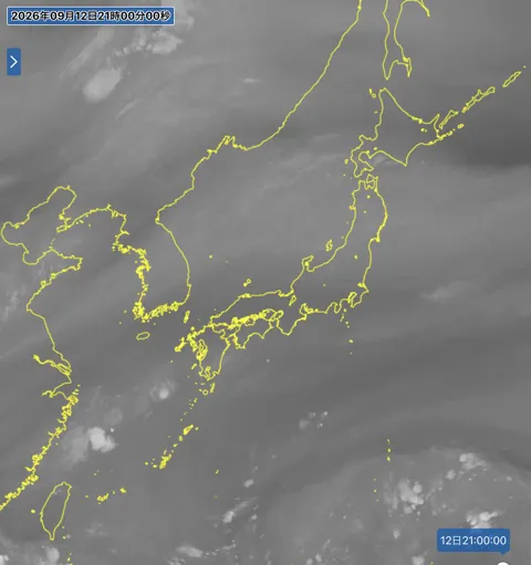 2026年9月12日21時の日本周辺の衛星水蒸気画像
