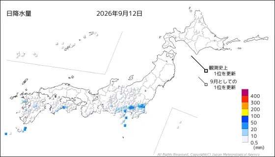 日本のアメダス日降水量の図