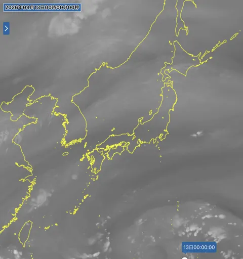 2026年9月12日24時の日本周辺の衛星水蒸気画像