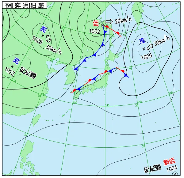2026年9月14日3時の速報天気図