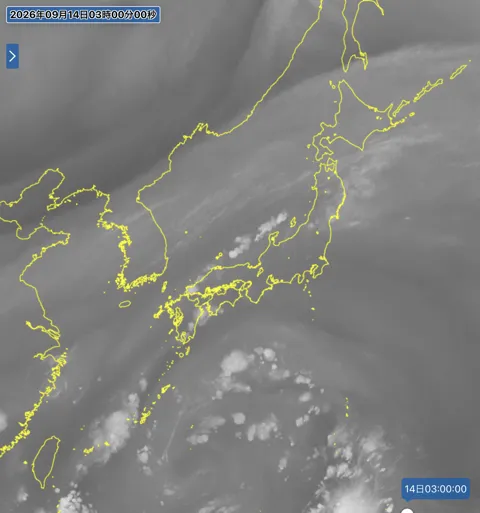 2026年9月14日3時の日本周辺の衛星水蒸気画像