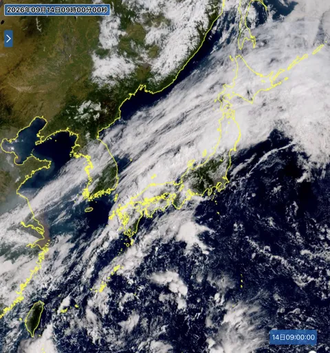 2026年9月14日9時の日本周辺の衛星可視画像