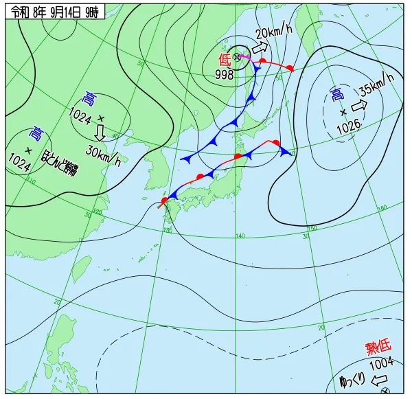 2026年9月14日9時の速報天気図