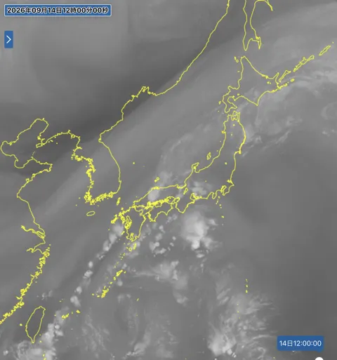 2026年9月14日12時の日本周辺の衛星水蒸気画像