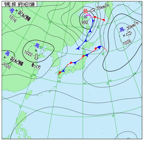 2026年9月14日15時の速報天気図