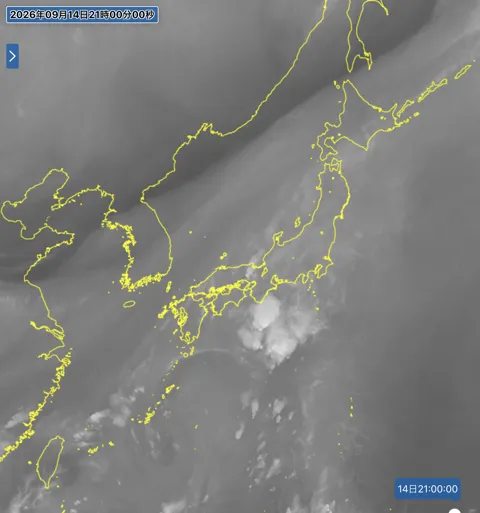 2026年9月14日21時の日本周辺の衛星水蒸気画像