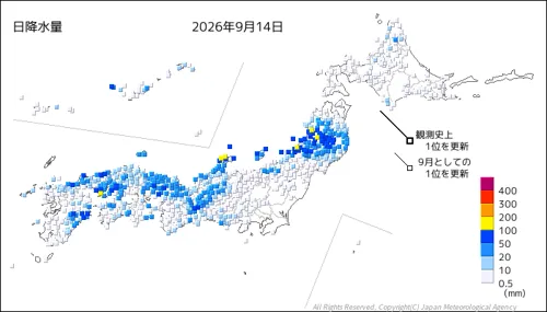 日本のアメダス日降水量の図
