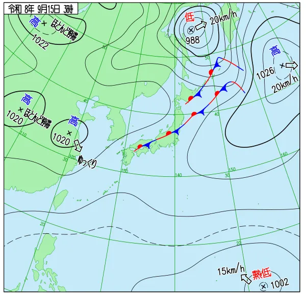 2026年9月15日3時の速報天気図