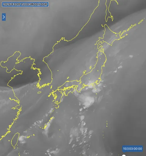 2026年9月15日3時の日本周辺の衛星水蒸気画像