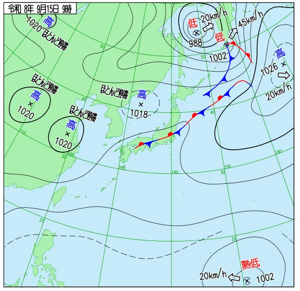 2026年9月15日9時の速報天気図