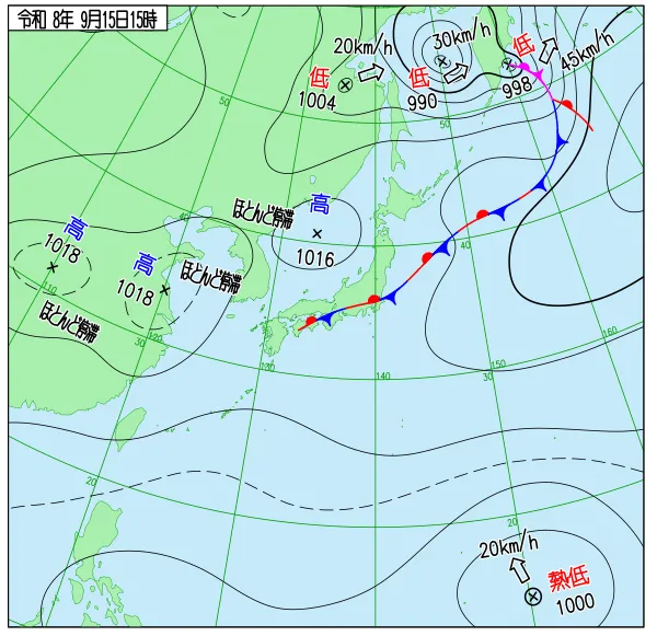 2026年9月15日15時の速報天気図