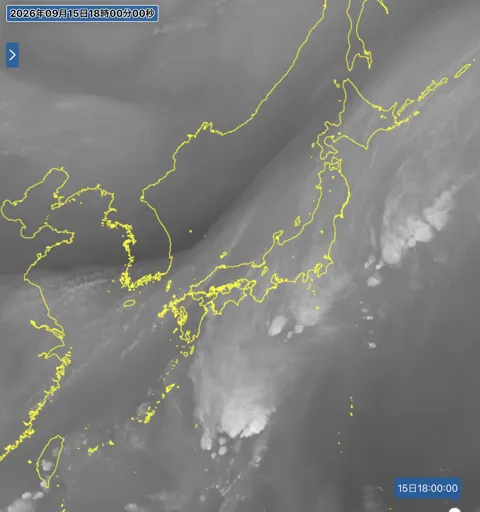 2026年9月15日18時の日本周辺の衛星水蒸気画像