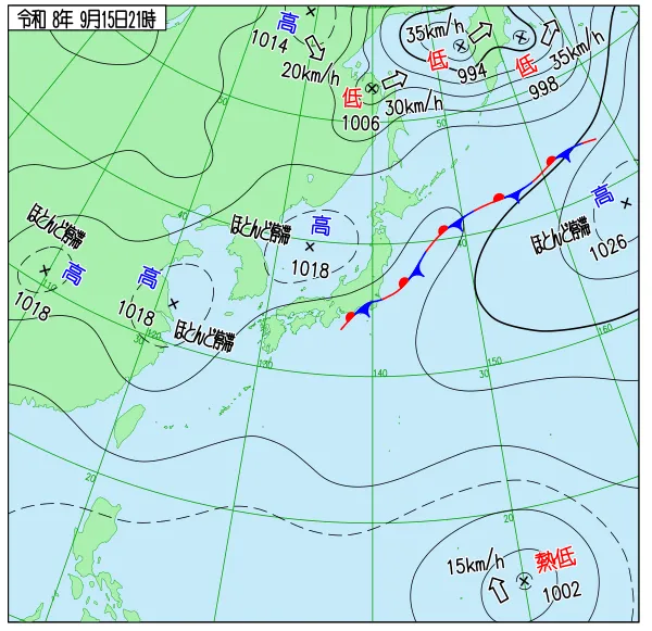 2026年9月15日21時の速報天気図