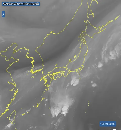 2026年9月15日21時の日本周辺の衛星水蒸気画像