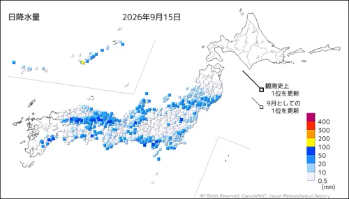 日本のアメダス日降水量の図