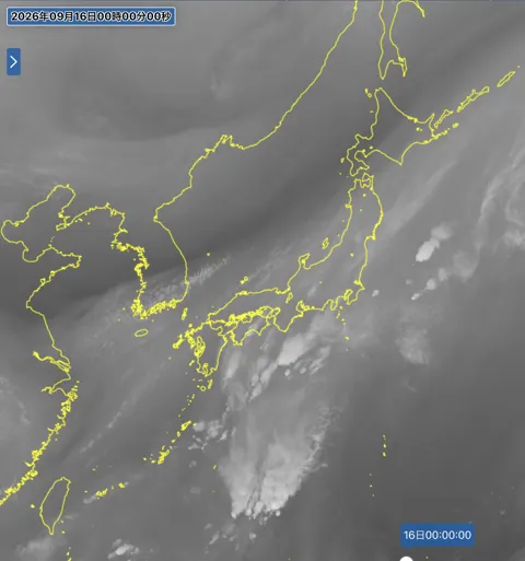 2026年9月15日24時の日本周辺の衛星水蒸気画像