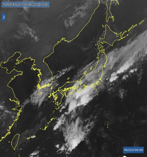 2026年9月16日3時の日本周辺の衛星赤外画像