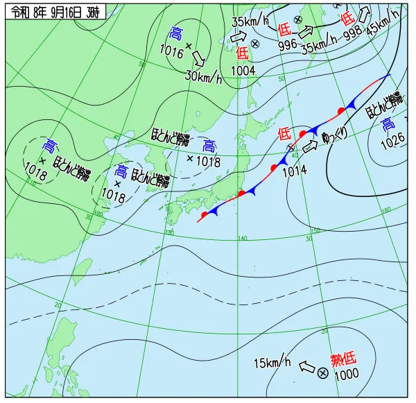 2026年9月16日3時の速報天気図
