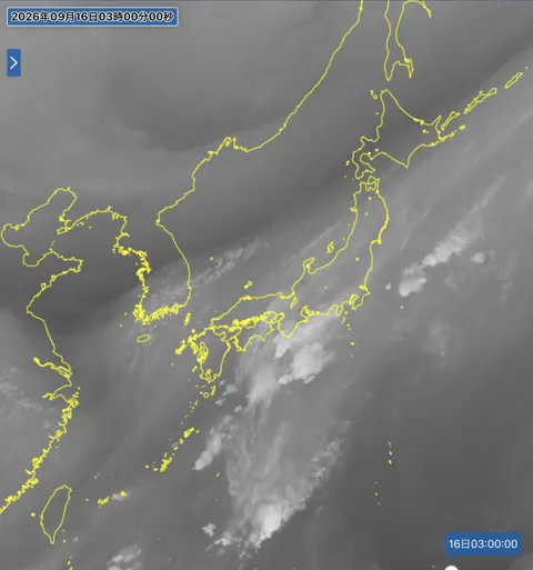 2026年9月16日3時の日本周辺の衛星水蒸気画像