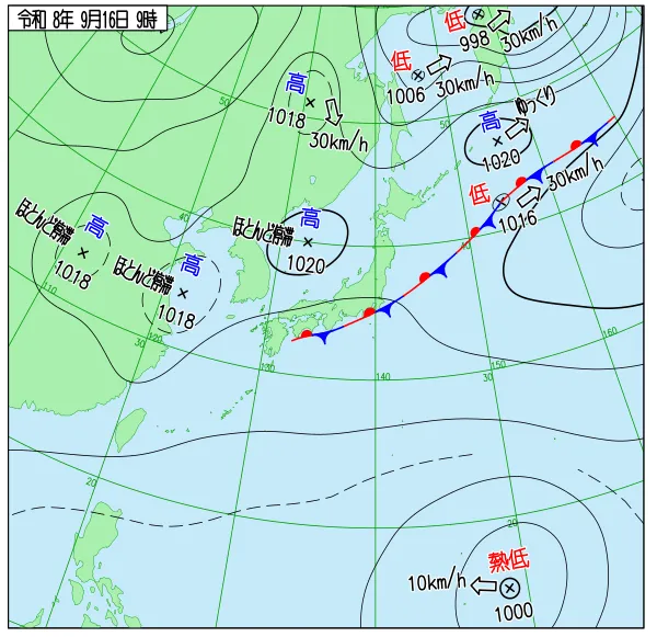 2026年9月16日9時の速報天気図