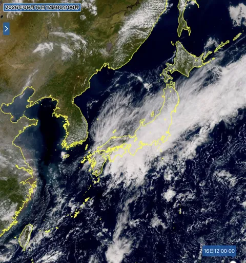 2026年9月16日12時の日本周辺の衛星可視画像