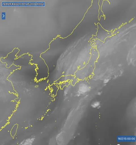2026年9月16日15時の日本周辺の衛星水蒸気画像