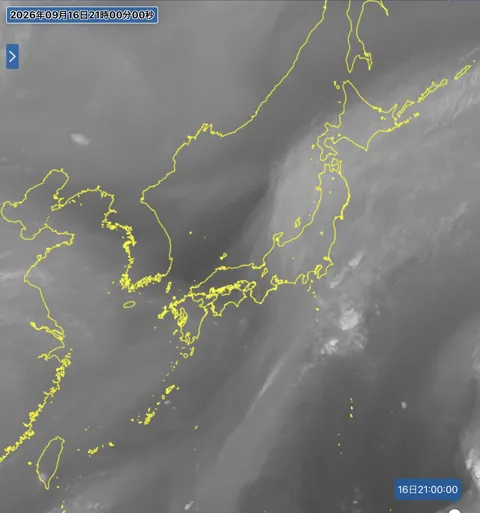 2026年9月16日21時の日本周辺の衛星水蒸気画像