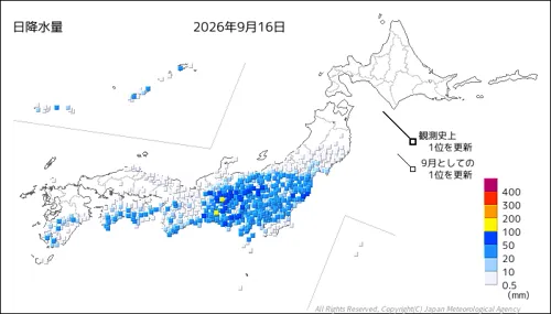 日本のアメダス日降水量の図