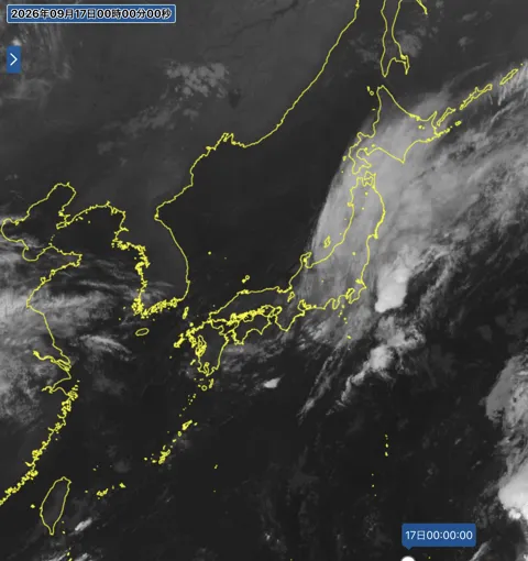 2026年9月16日24時の日本周辺の衛星赤外画像