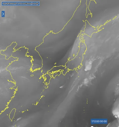 2026年9月16日24時の日本周辺の衛星水蒸気画像