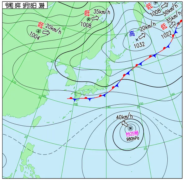 2026年9月18日3時の速報天気図