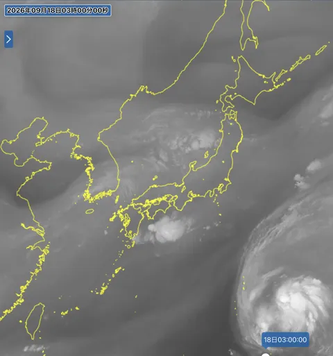 2026年9月18日3時の日本周辺の衛星水蒸気画像