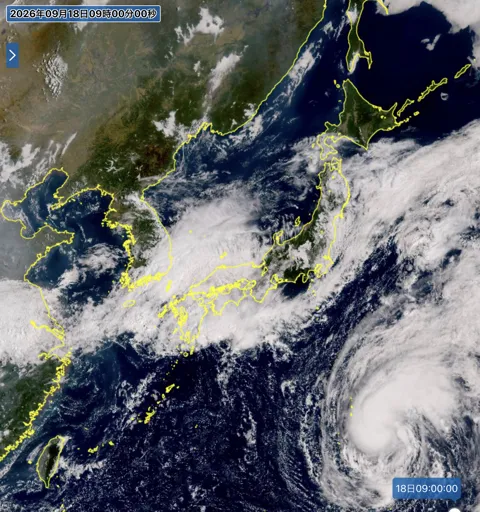 2026年9月18日9時の日本周辺の衛星可視画像
