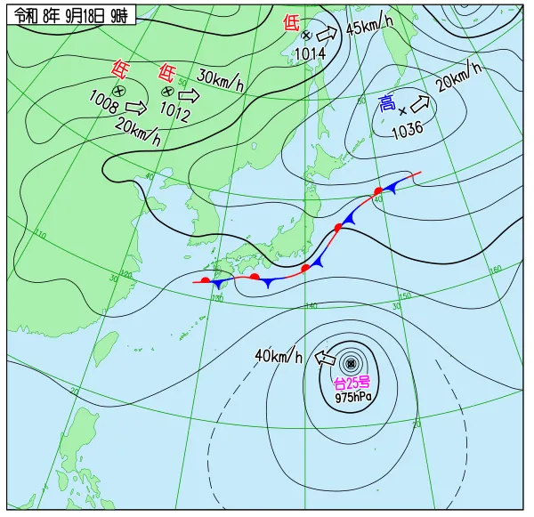 2026年9月18日9時の速報天気図
