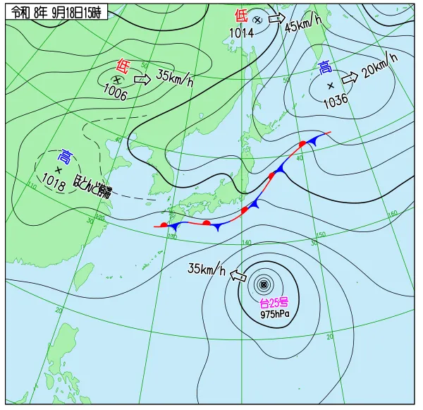 2026年9月18日15時の速報天気図