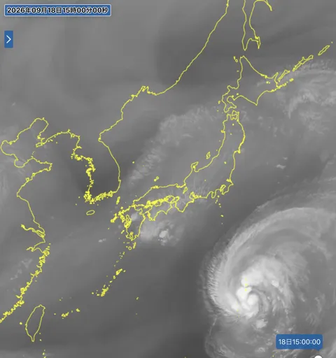 2026年9月18日15時の日本周辺の衛星水蒸気画像