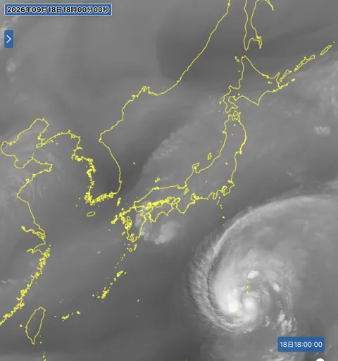 2026年9月18日18時の日本周辺の衛星水蒸気画像