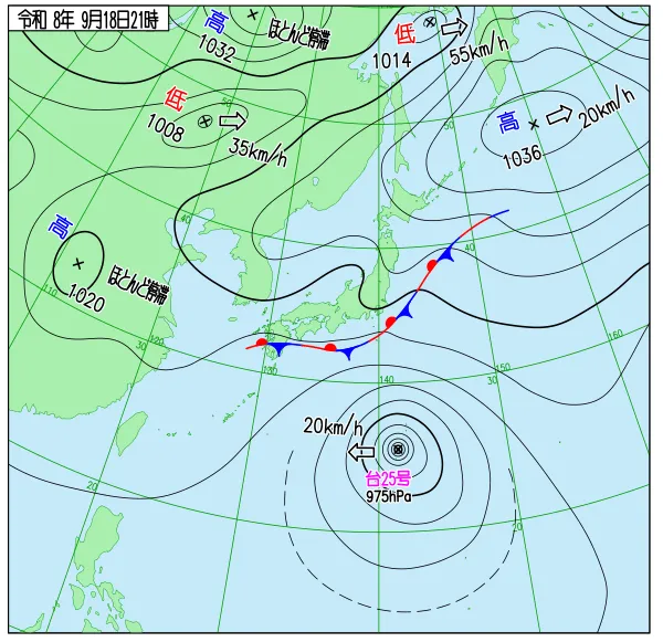 2026年9月18日21時の速報天気図