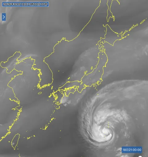 2026年9月18日21時の日本周辺の衛星水蒸気画像