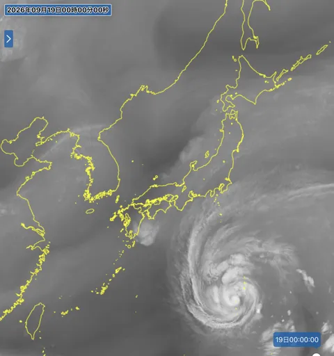 2026年9月18日24時の日本周辺の衛星水蒸気画像